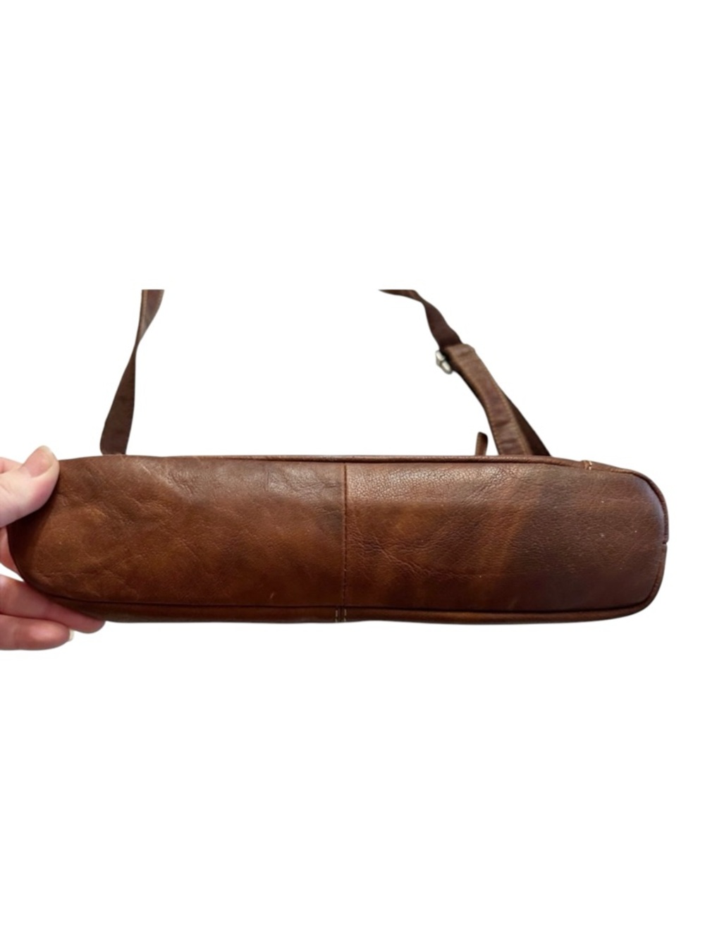 Jack Georges Brown Leather Crossbody Bag Minimalist Vintage Style - Picture 9 of 14
